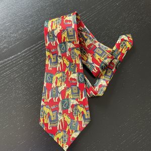 TIE LINE Red Tie 100% Silk Indian Elephants